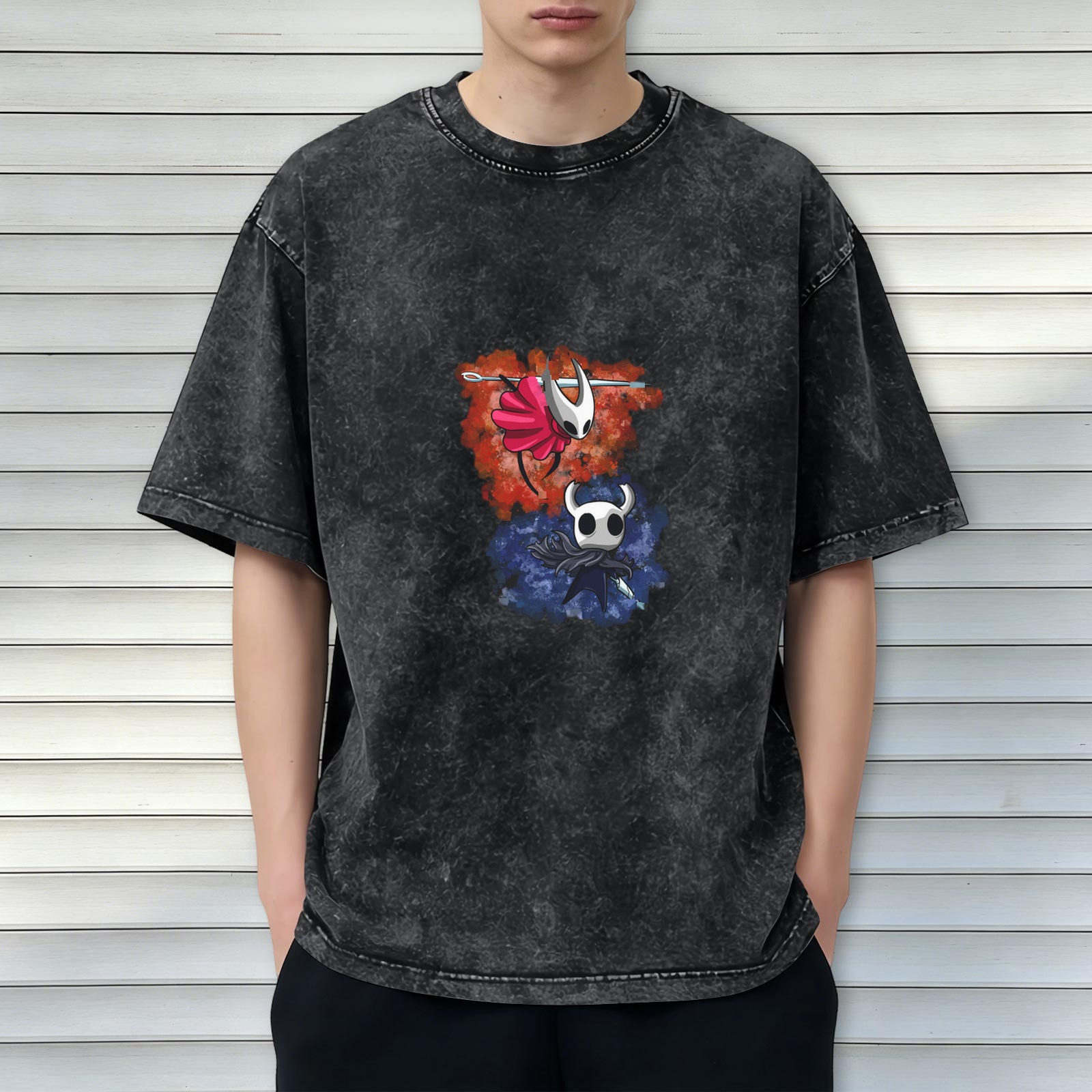 Hollow Knight Themed Washed Black Graphic T-Shirt