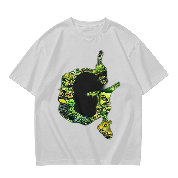 Olive Green T-Shirt With Monster Filled Letter G Graphic