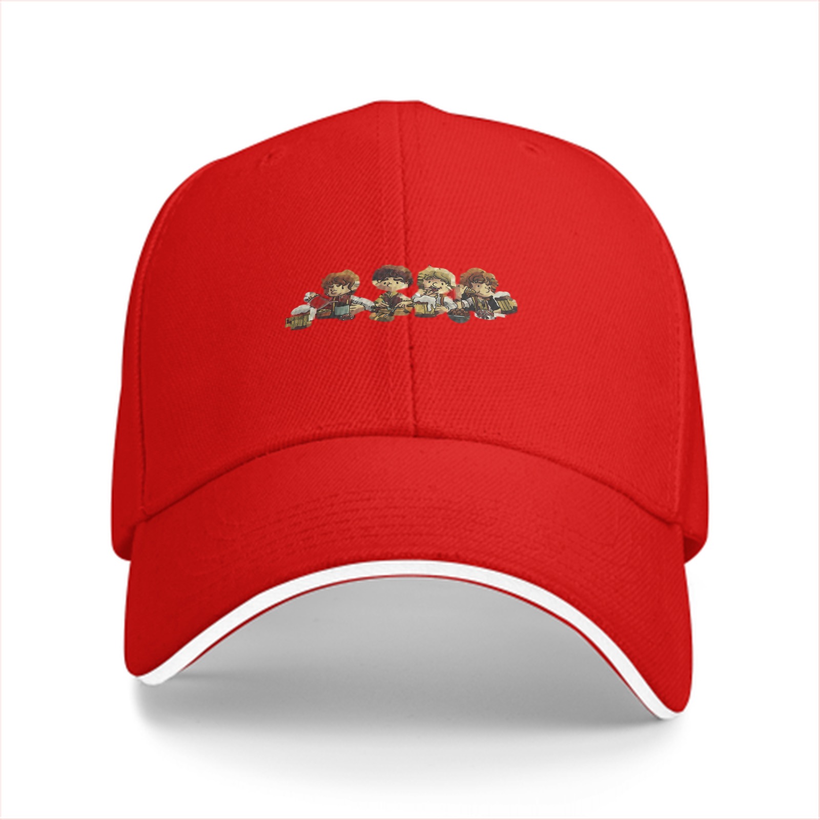 Black Baseball Cap With Four Fantasy Halfling Characters Print