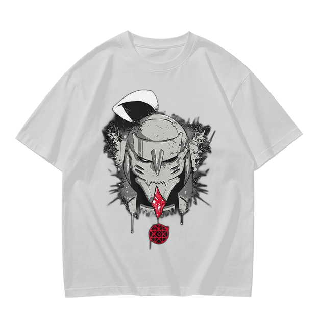 Olive T-shirt with Dark Fantasy Mechanical Skull Graphic Print