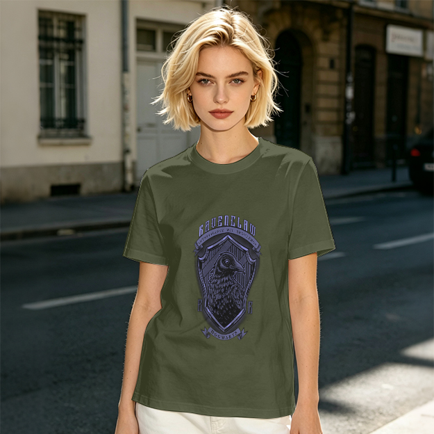 Olive Ravenclaw Crest Graphic T-Shirt