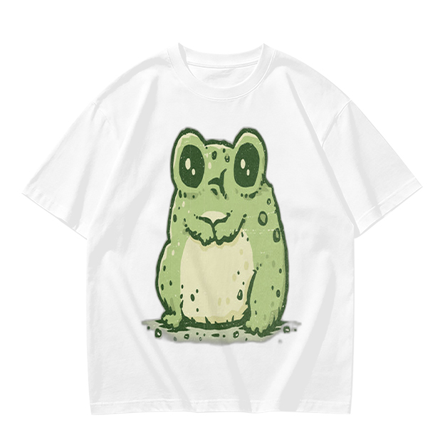 Olive Green T-Shirt With Cute Cartoon Frog Graphic Print