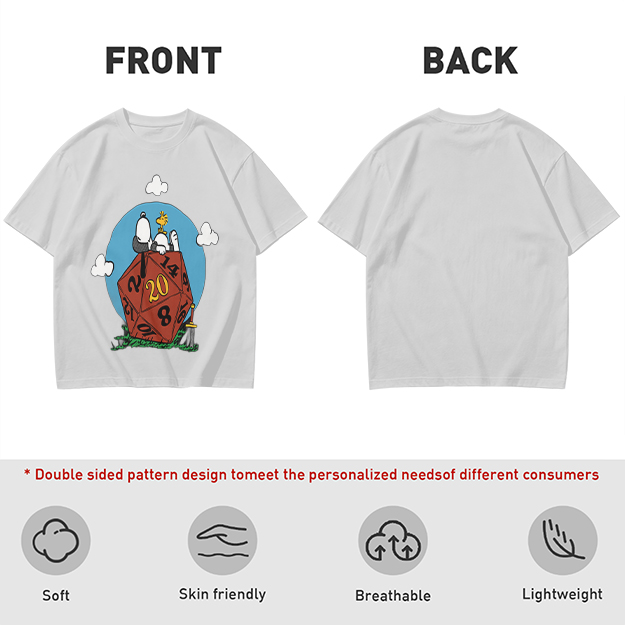 Snoopy and Woodstock on a D20 Dice Graphic T-Shirt