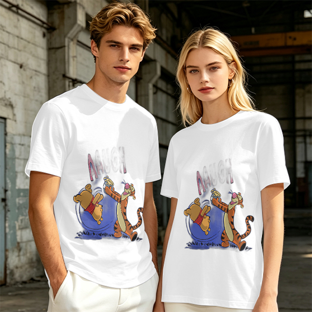 Olive T-Shirt Featuring Winnie the Pooh and Tigger Playing