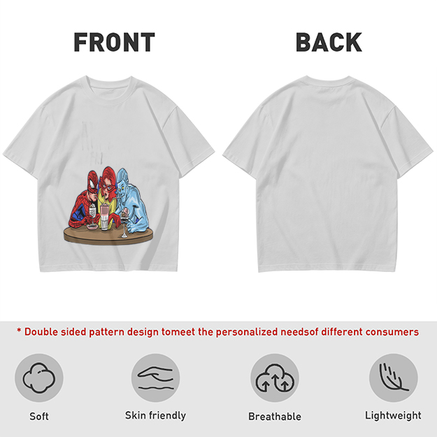Olive T-Shirt With Superhero Characters Sharing Drinks Print