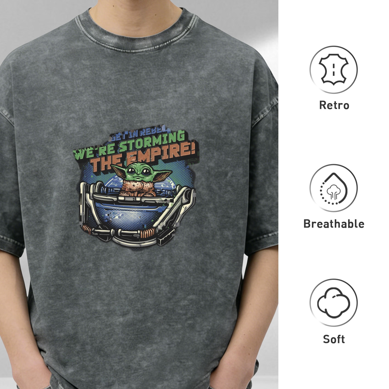 Star Wars Baby Yoda Storming The Empire Acid Wash T-Shirt