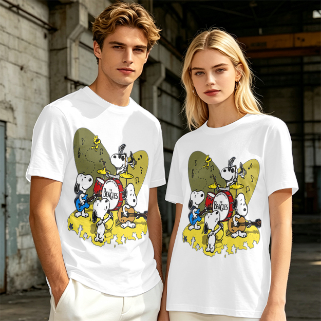 Olive T-Shirt Featuring Snoopy Band Playing Music