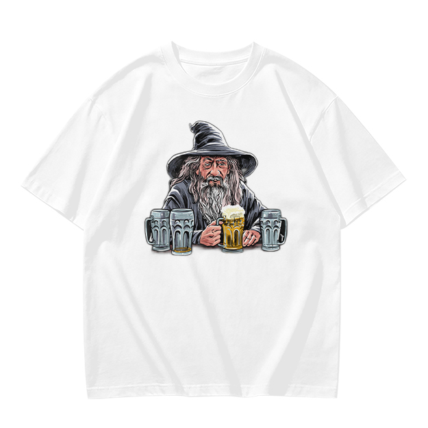 Gandalf with Beer Mugs Funny Wizard Graphic T-Shirt