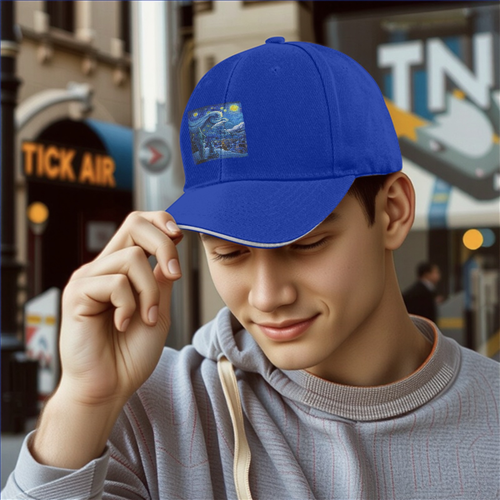 Black Baseball Cap with Starry Night Art Print