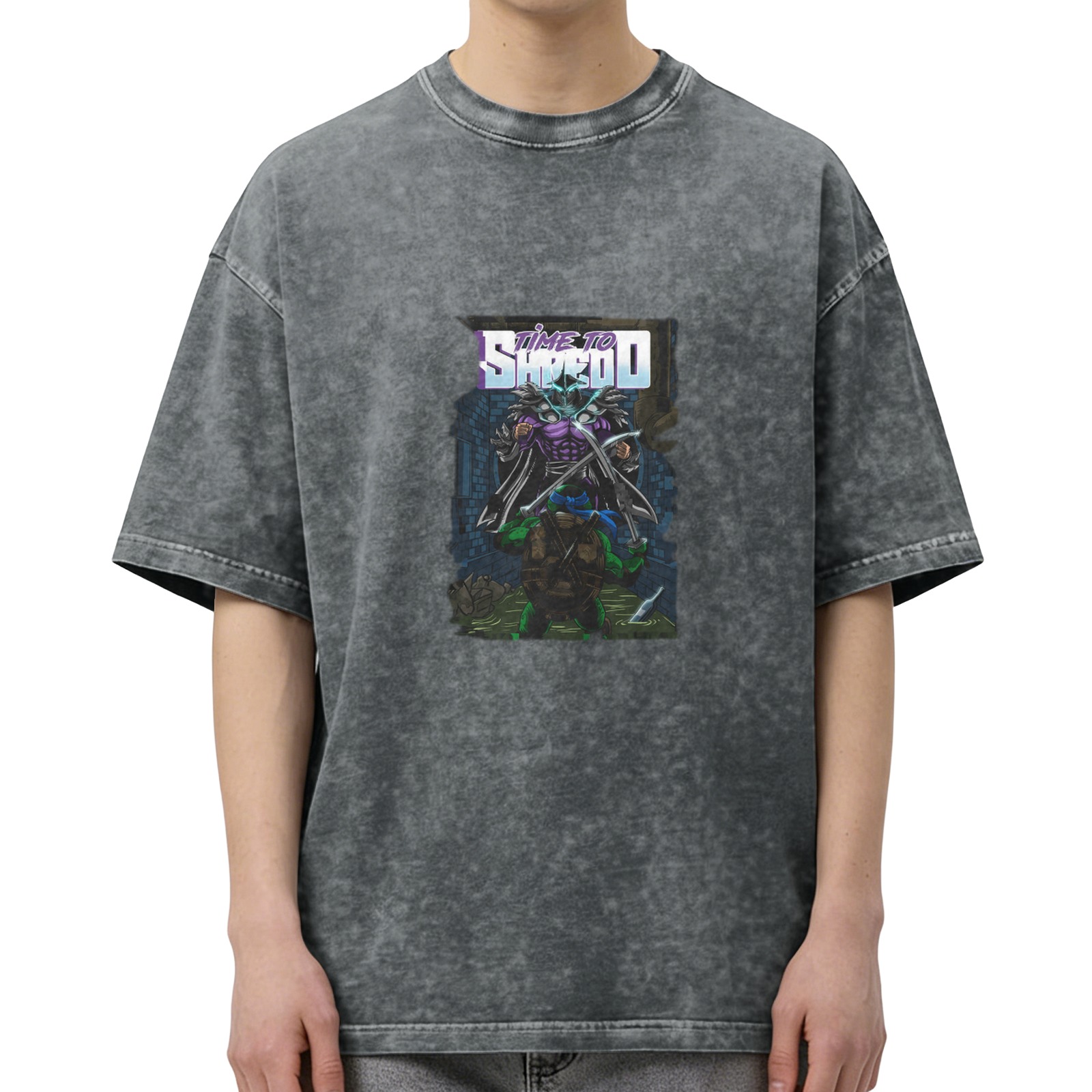 Washed Black T-Shirt With Teenage Mutant Ninja Turtles Shredder Graphic