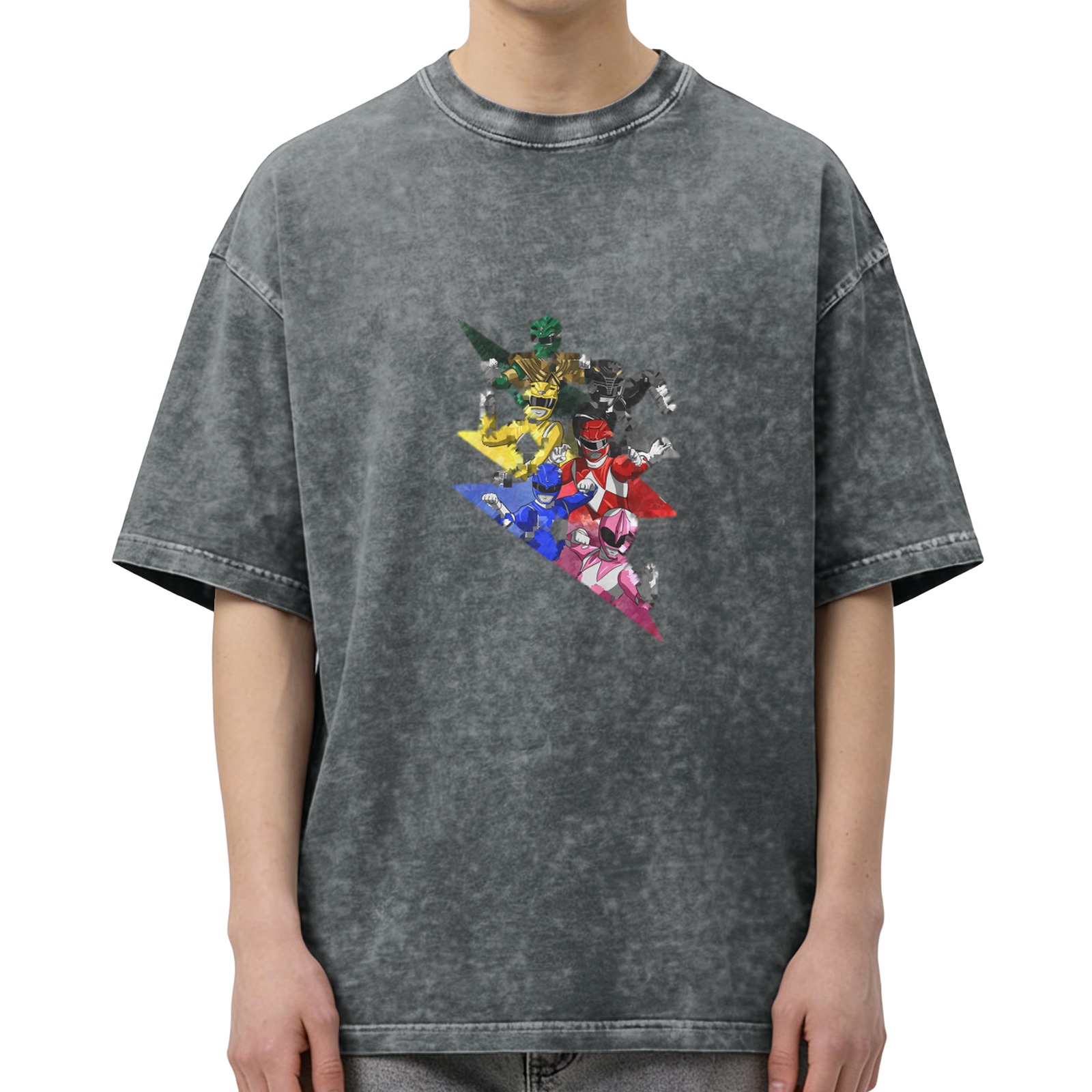 Power Rangers Graphic Dark Wash Oversized T-Shirt