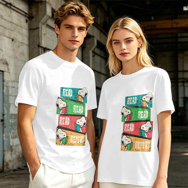 Olive T-Shirt with Snoopy Read Repeat Reading Graphic