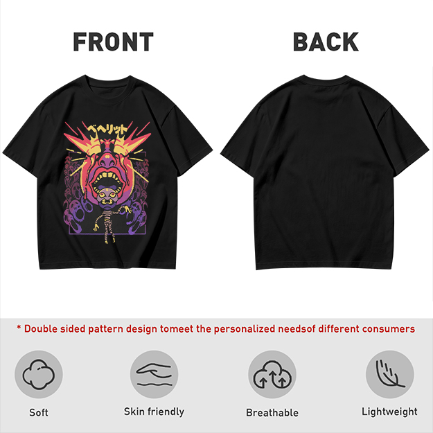 Olive t-shirt with surreal demon and ghost graphic print