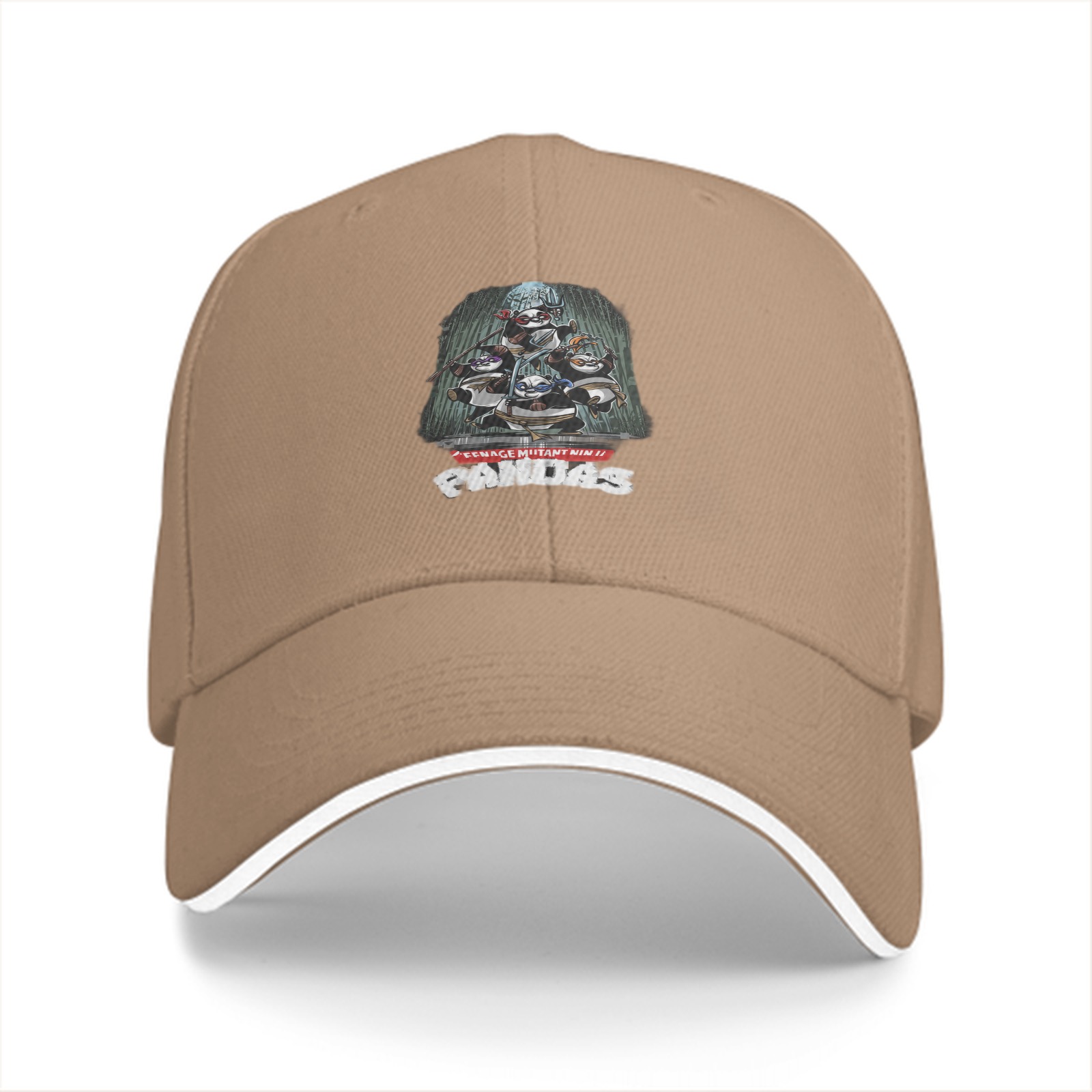 Black Baseball Cap With Teenage Mutant Pandas Graphic Print