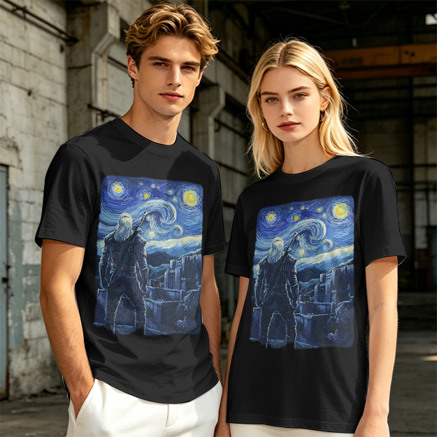 Olive T-Shirt With Starry Night Witcher Art Print