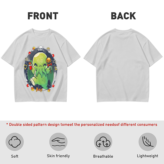Olive T-Shirt With Cute Halloween Cthulhu Graphic Print