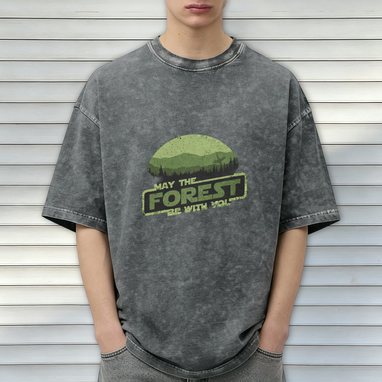May The Forest Be With You Graphic Acid Wash T-Shirt
