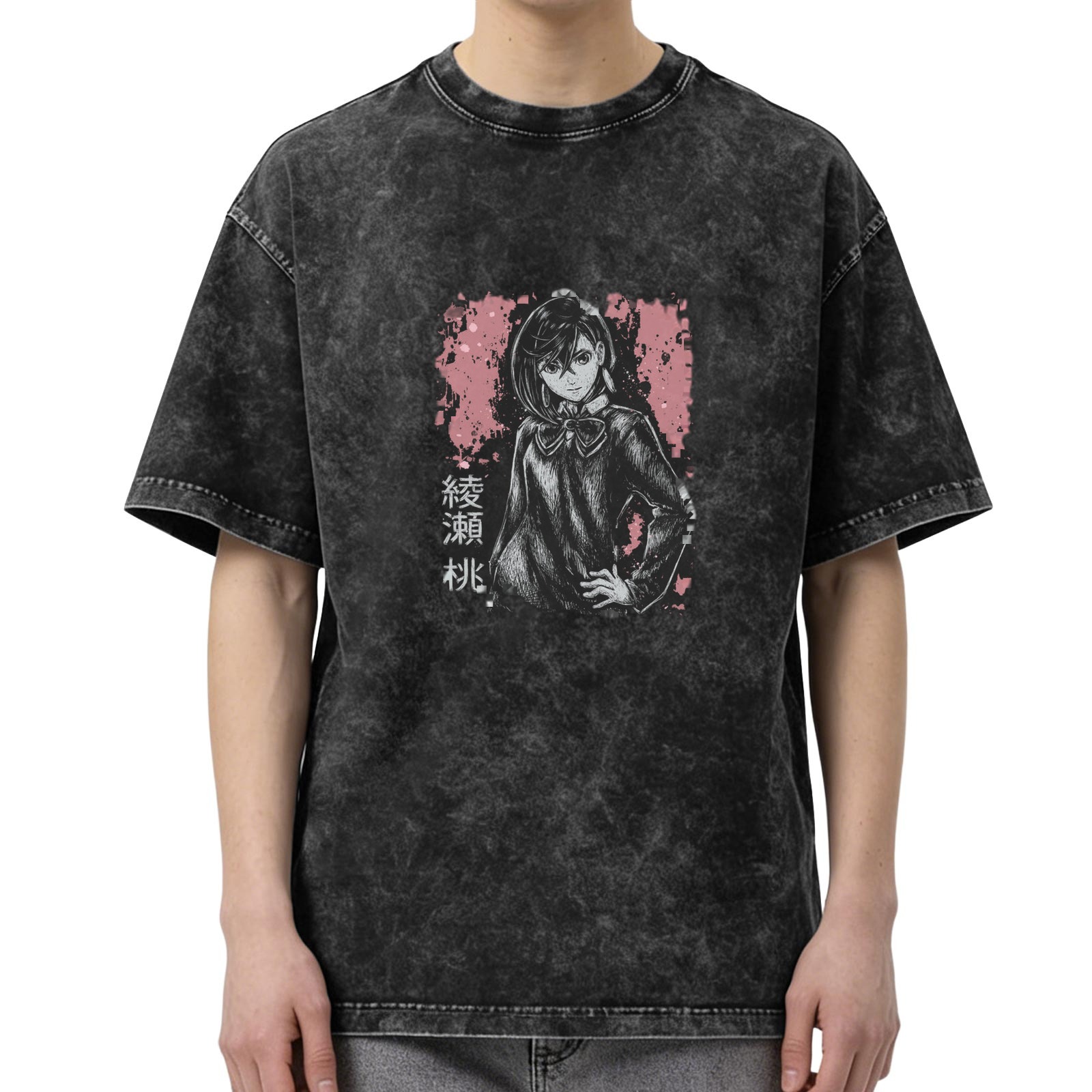 Anime Girl Graphic Oversized Acid Wash T-Shirt