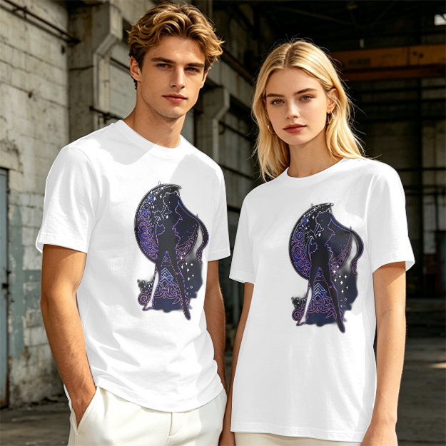 Olive T-Shirt With Celestial Moon Girl Silhouette Graphic