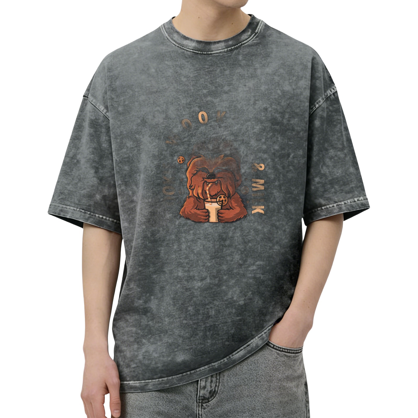 oversized acid wash t-shirt with chewbacca milk and cookies graphic