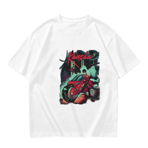 Olive T-Shirt with Kaneda Anime Motorcycle Graphic Print