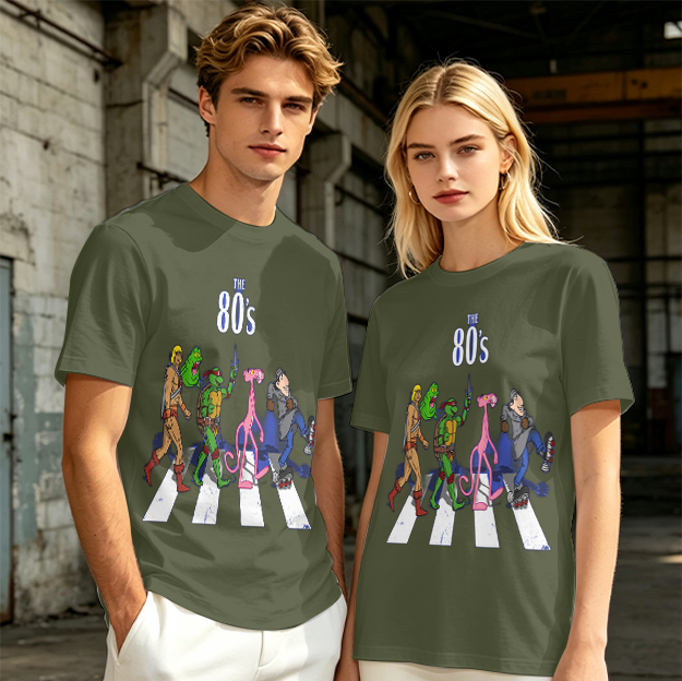 80s Cartoon Characters Abbey Road Crossing Graphic T-Shirt
