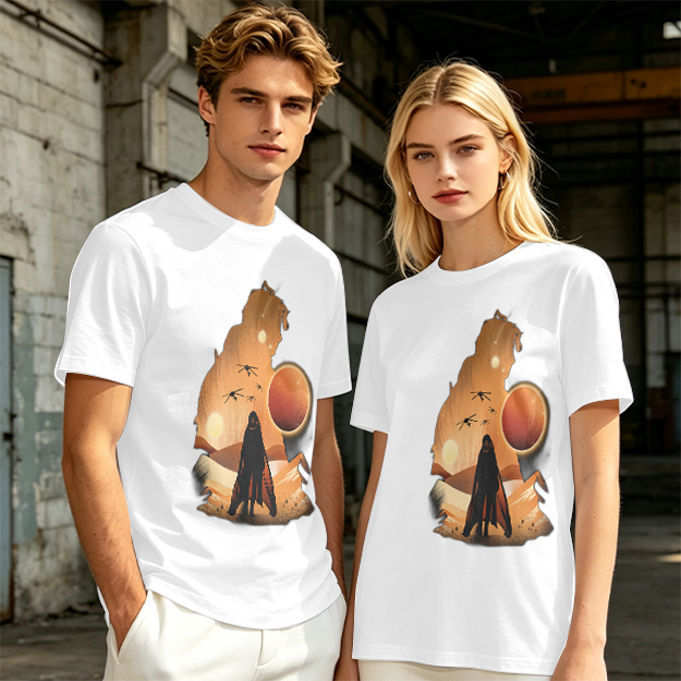 Olive T-Shirt With Desert Sci-Fi Silhouette Graphic Print