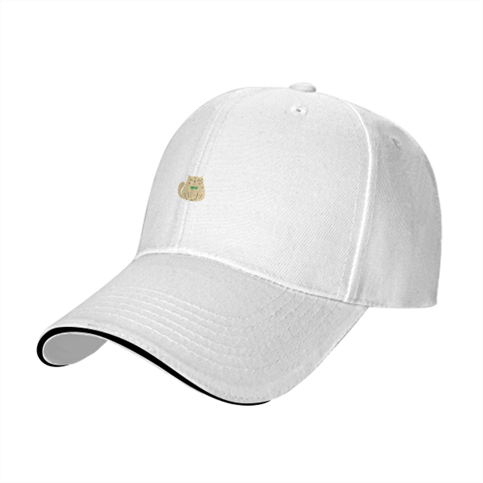 Black Baseball Cap With Cute Light Brown Cat Embroidery
