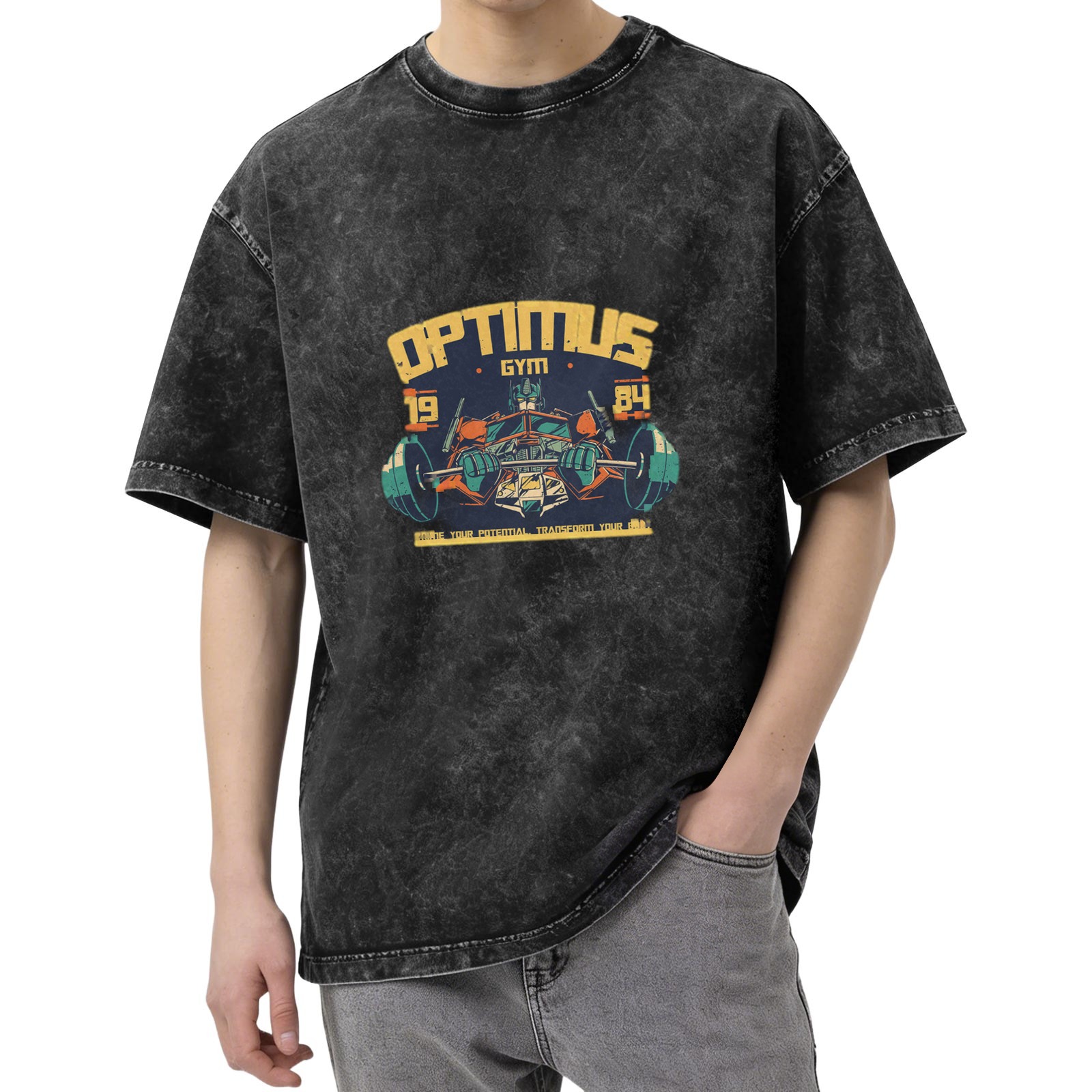 Optimus Gym 1984 Graphic Print Vintage Wash T-Shirt