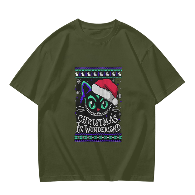 Christmas In Wonderland Cheshire Cat Santa Hat Graphic T-Shirt