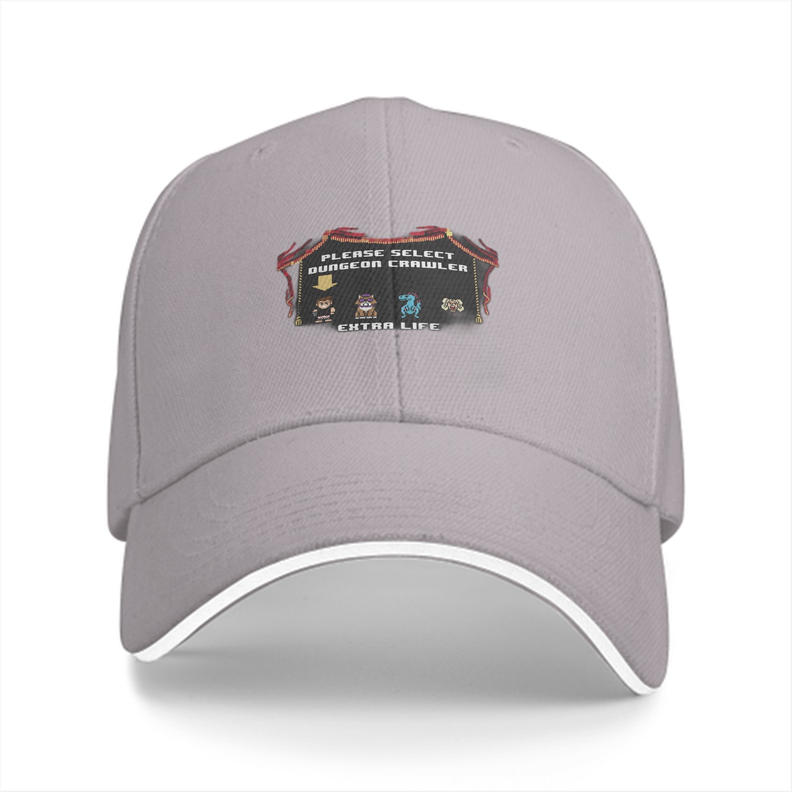 Black baseball cap with dungeon crawler character select design