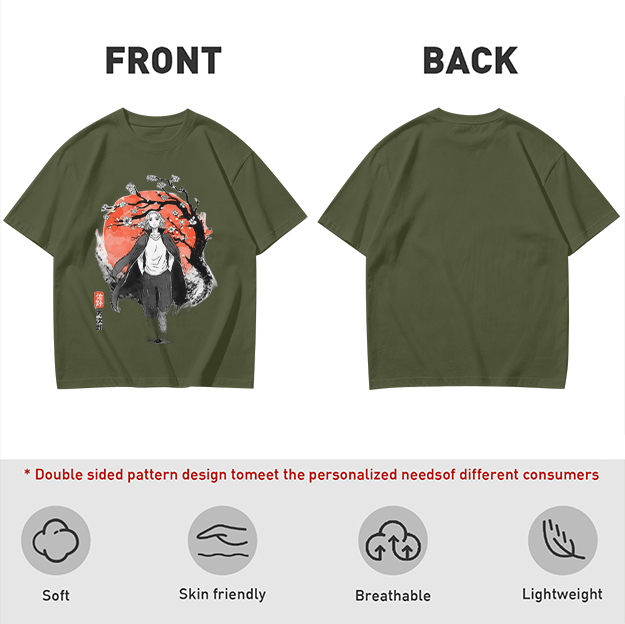 Anime Character with Cherry Blossom Red Moon Graphic T-Shirt