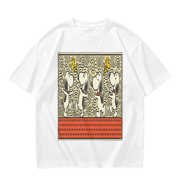Olive T-shirt with dancing Snoopy and Woodstock graphic print