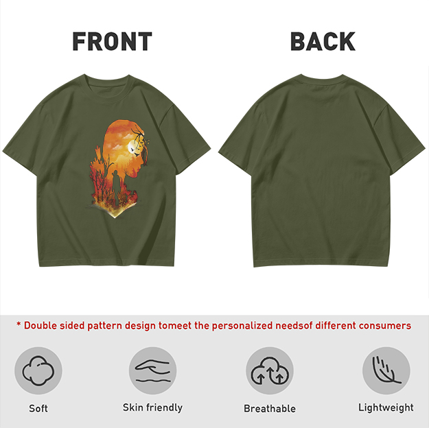 Olive T-Shirt with Sunset Lion Silhouette Graphic Print