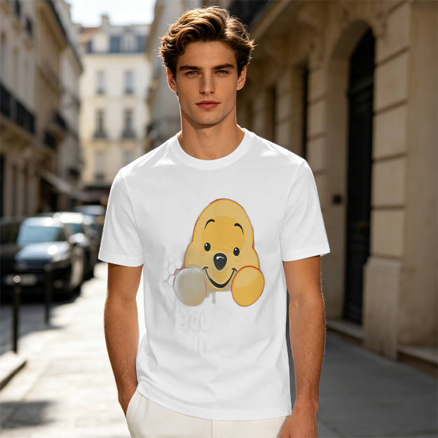 Olive T-shirt with cute Winnie the Pooh face graphic