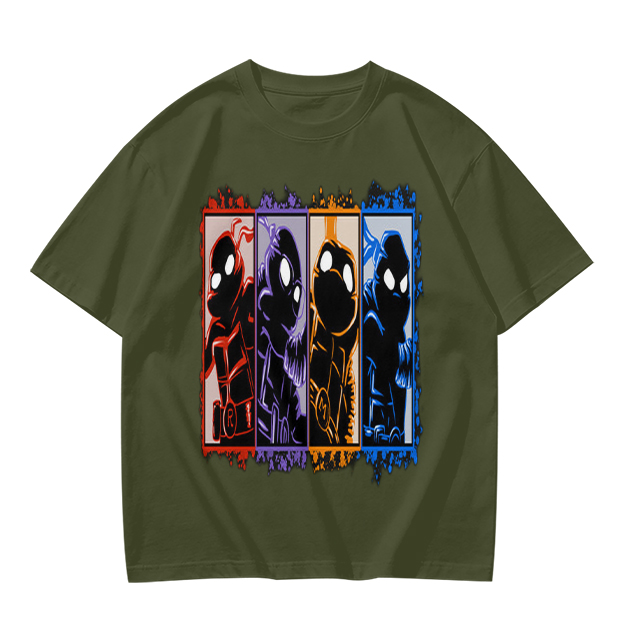 Olive T-Shirt With Four Superhero Silhouette Panels