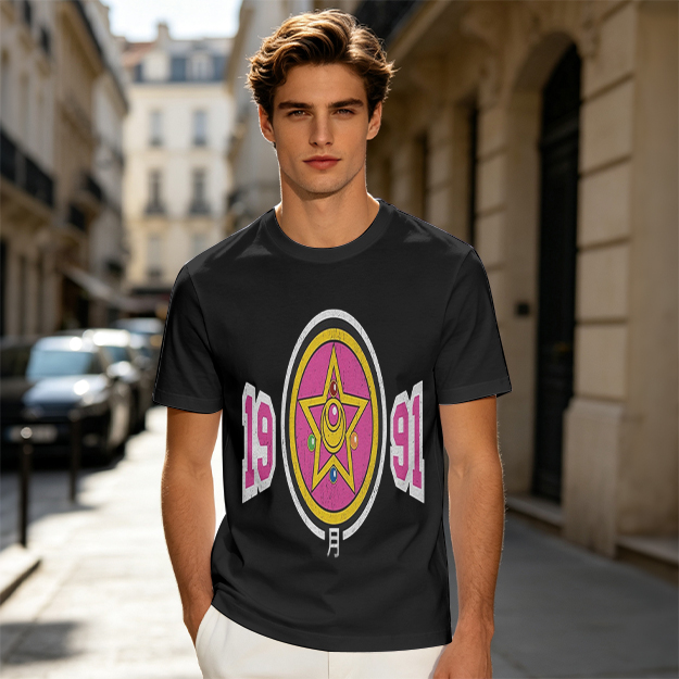 Olive Graphic T-Shirt With 1991 And Star Emblem Print