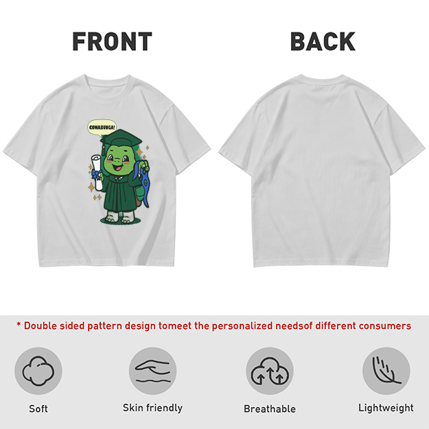Olive T-shirt with Graduation Turtle Saying Cowabunga