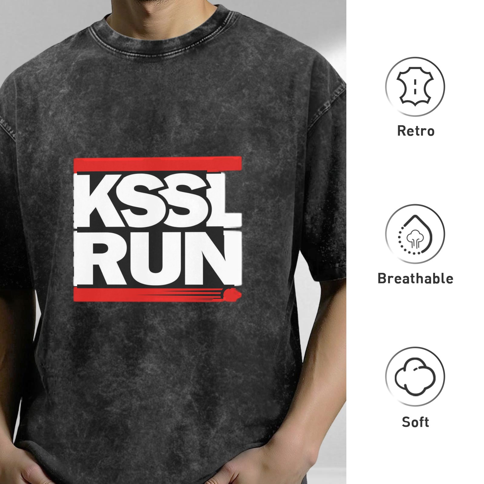 Oversized acid wash t-shirt with KSSL RUN graphic print