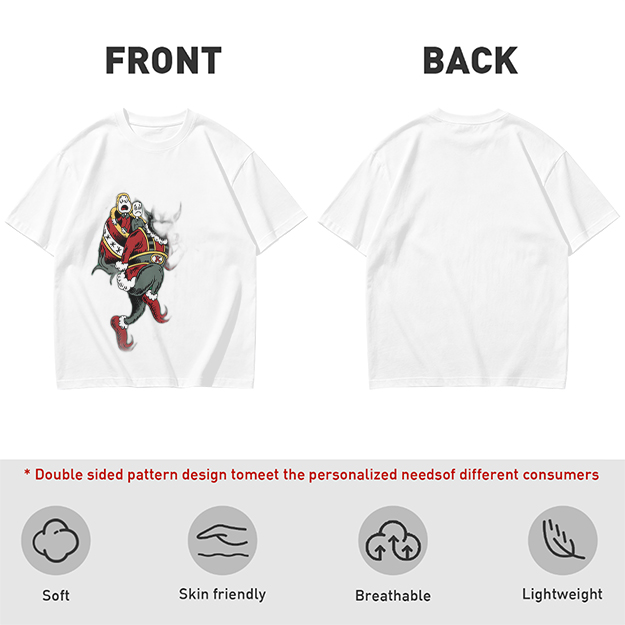 Olive T-shirt with distressed cartoon Santa Claus graphic