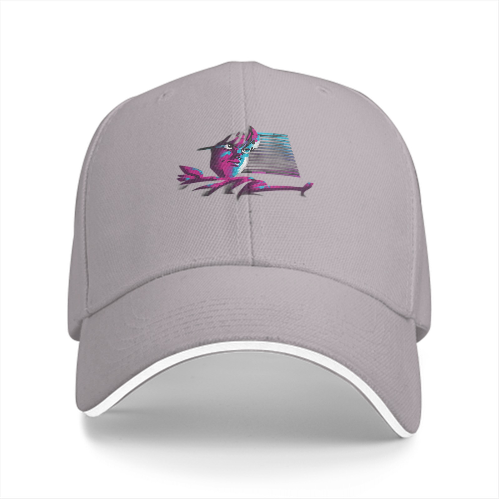 Black Baseball Cap With Synthwave Style Portrait Print