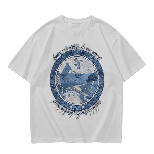 Olive T-Shirt With Fantasy Mountain Landscape Dragon Print