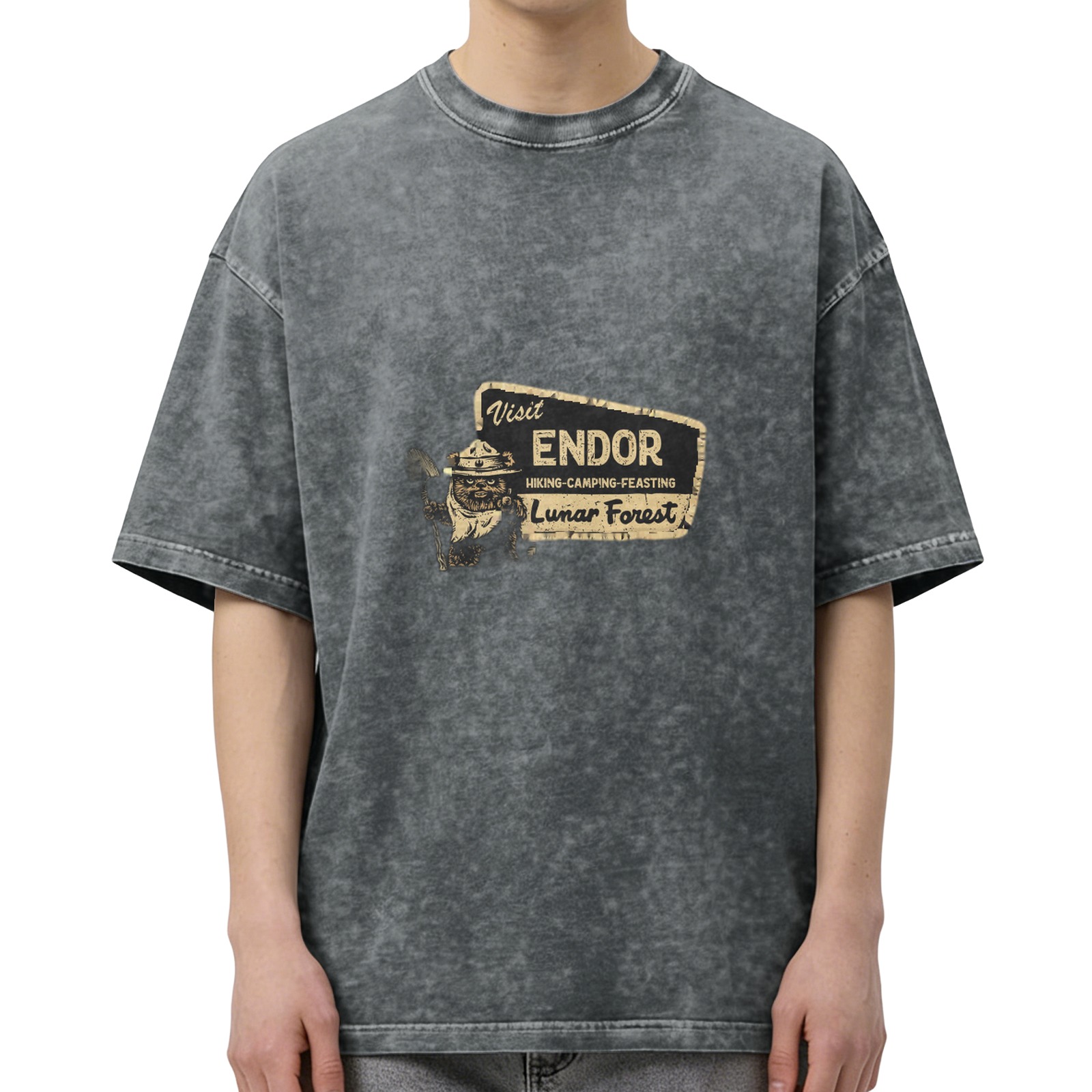 Visit Endor Lunar Forest Vintage Washed T-Shirt, Star Wars Ewok Hiking Camping Outdoor Tee