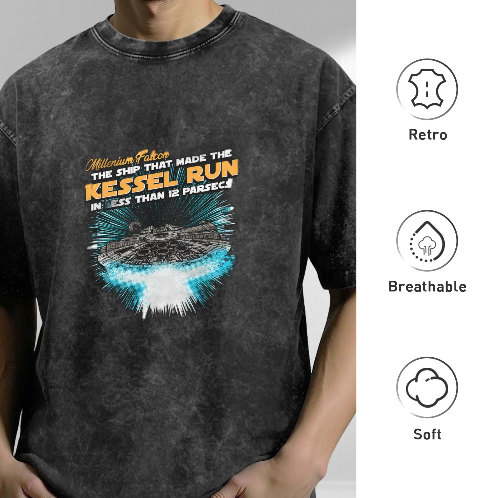 Star Wars Millennium Falcon Kessel Run Graphic Acid Wash T-Shirt