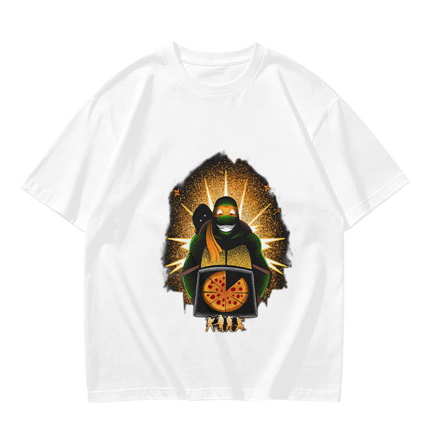 Olive T-shirt with Teenage Mutant Ninja Turtle Pizza Graphic