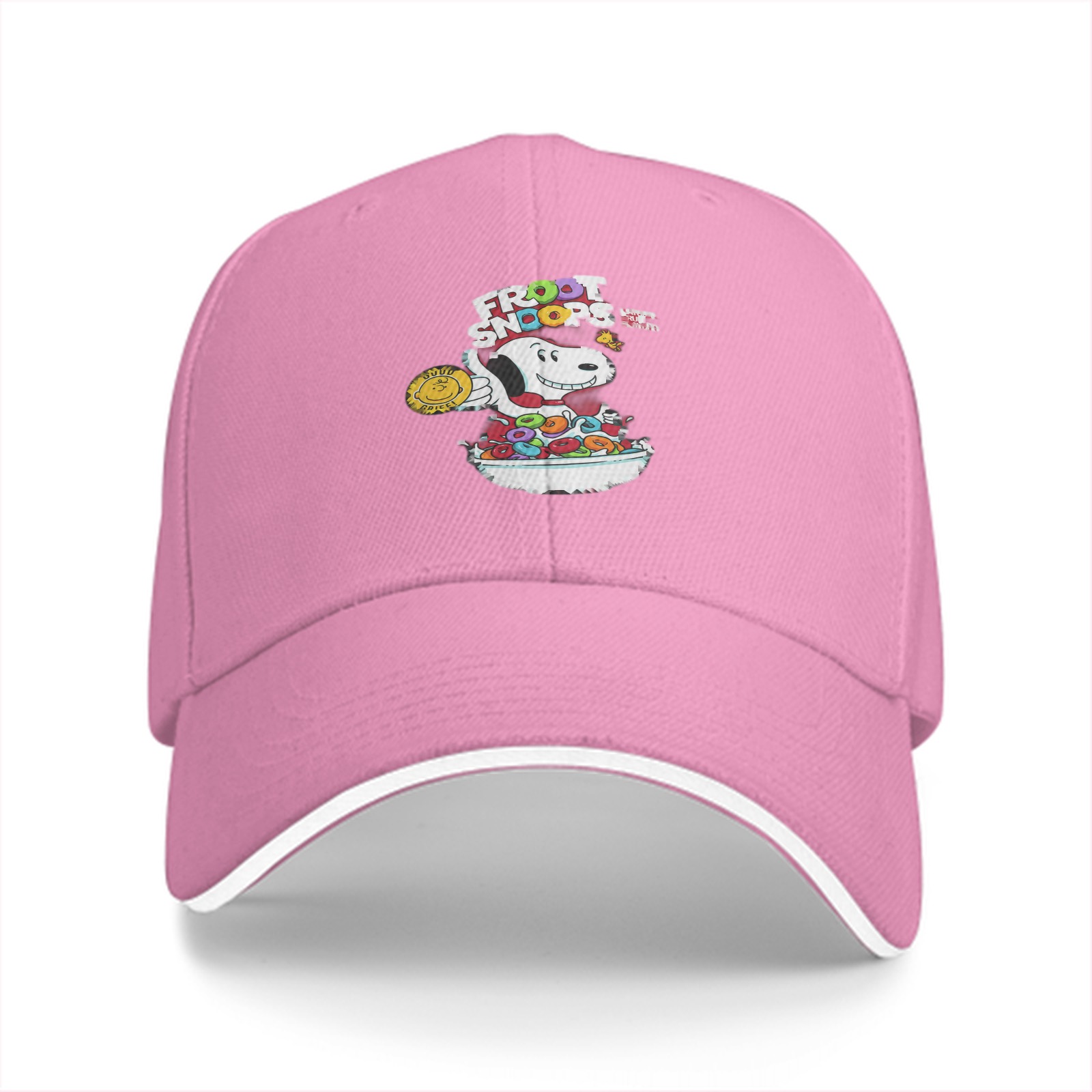 Black baseball cap with Froot Snoops Snoopy cereal graphic