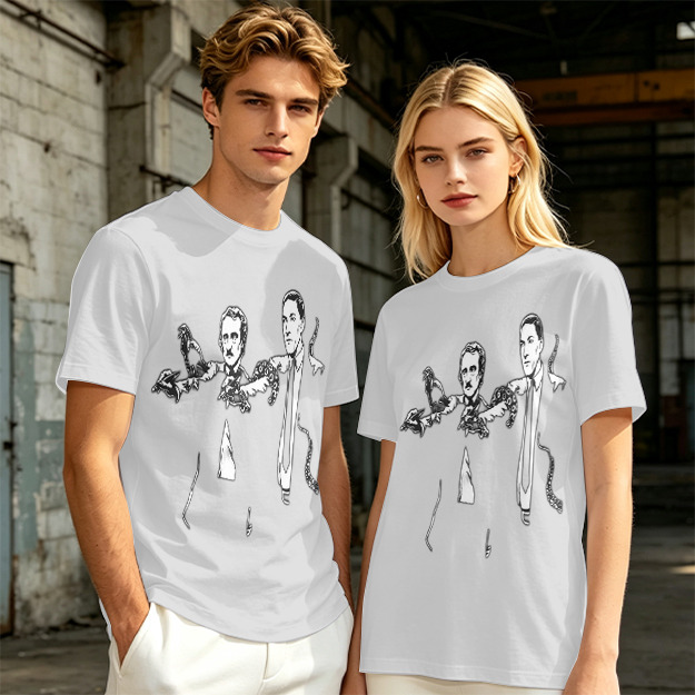 Olive T-shirt with Gothic author illustration print