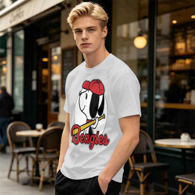 Olive green t-shirt with Snoopy baseball Beagles graphic