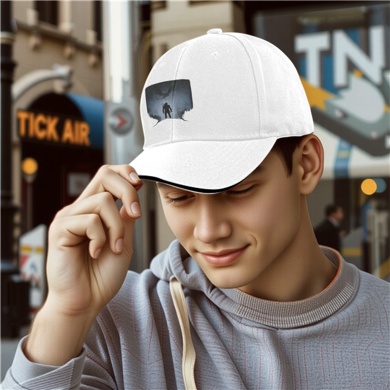 Black Baseball Cap With Witcher Monster Slayer Silhouette Art