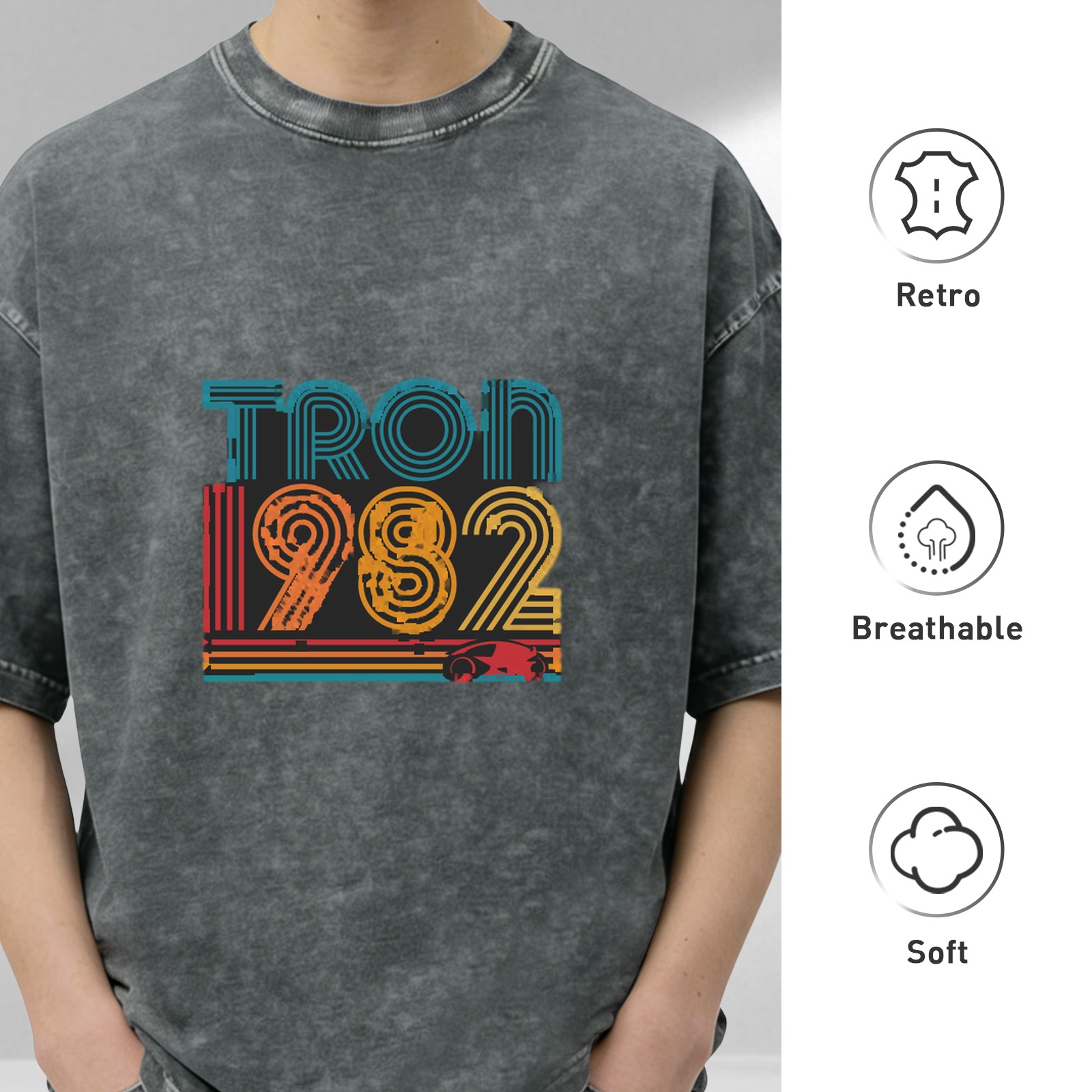 Tron 1982 Retro Graphic Acid Wash Oversized T-Shirt